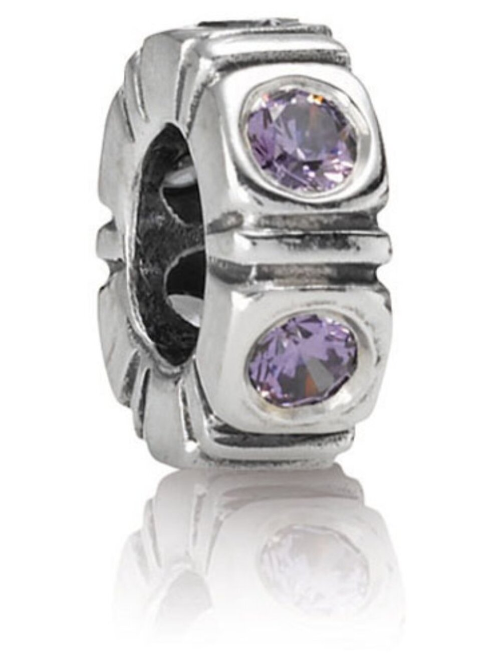 PANDORA Trinity Purple CZ Spacer Authentic Sterling Silver Charm Amethyst